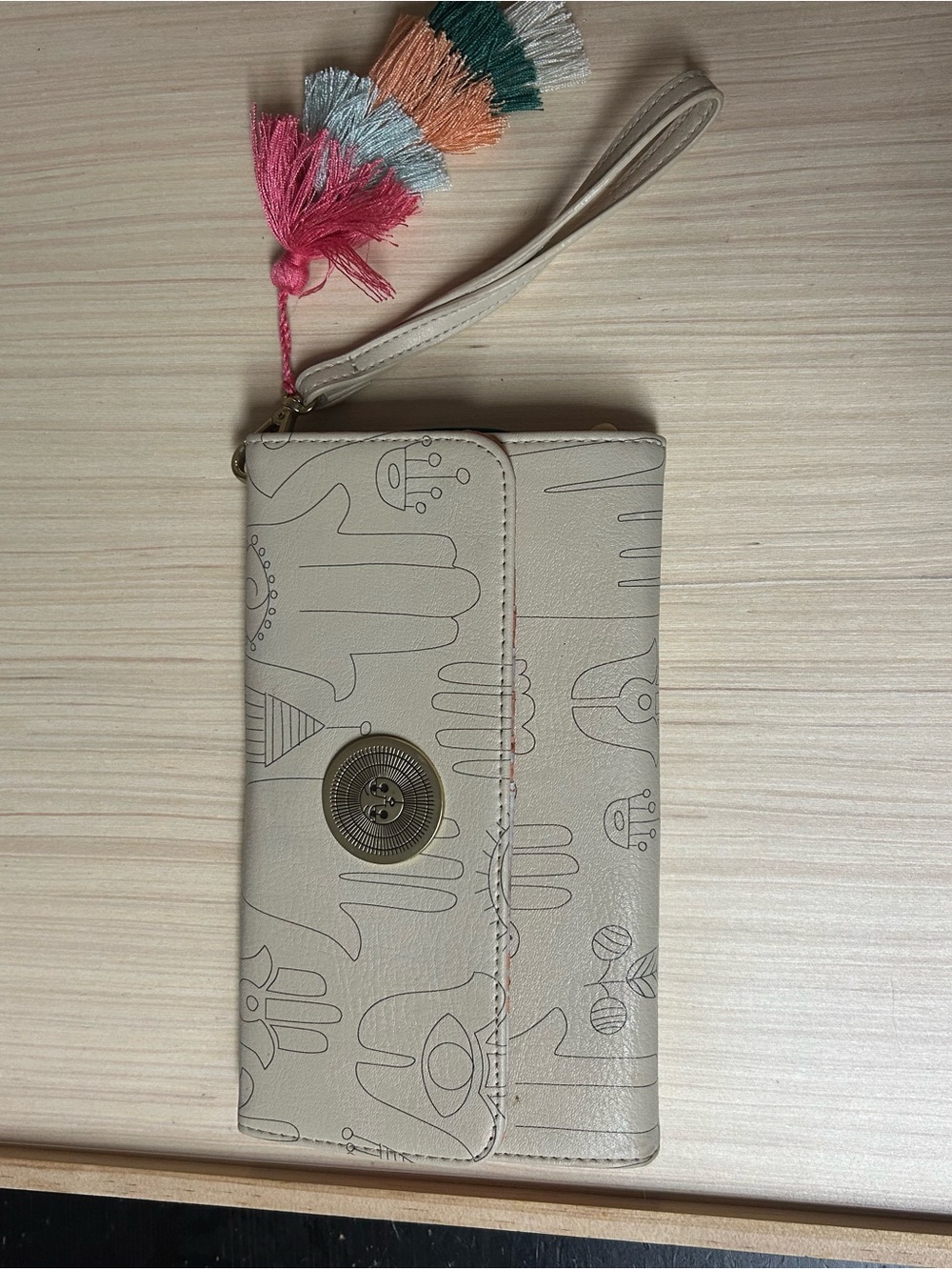 Jungalow by Justina Blakeney Hamsa Travel Wallet Wristlet Tassels Boho Cream